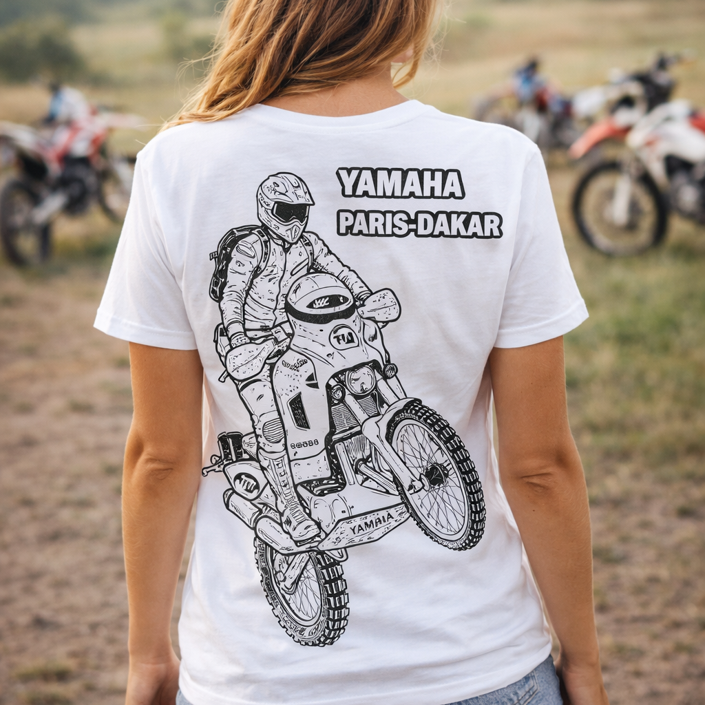 Camiseta blanca yamaha paris dakar saltando 